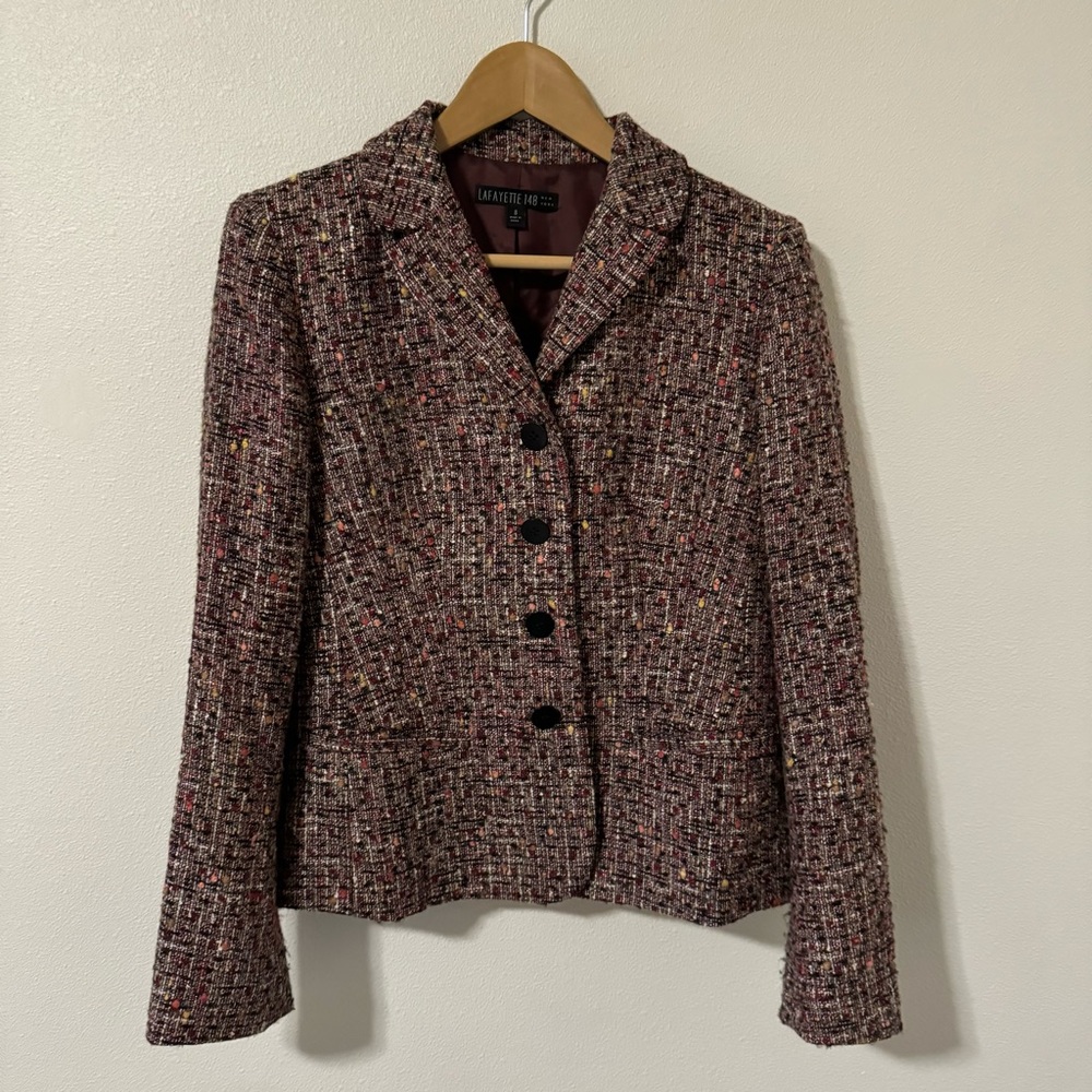 Vintage Lafayette 148 Wool Blend Tweed Tapered Blazer Red Black-Small